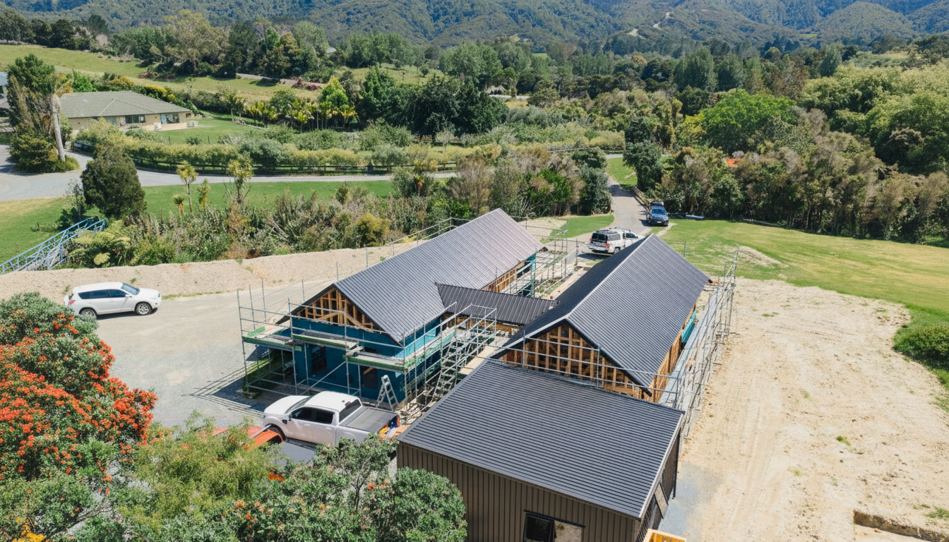 Boaz Developments team working on a residential build site in Northland