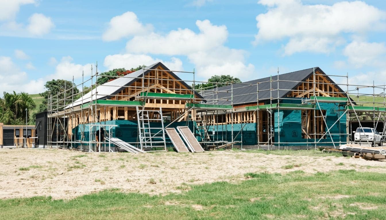 New build under construction on a Mangawhai section, framing stage