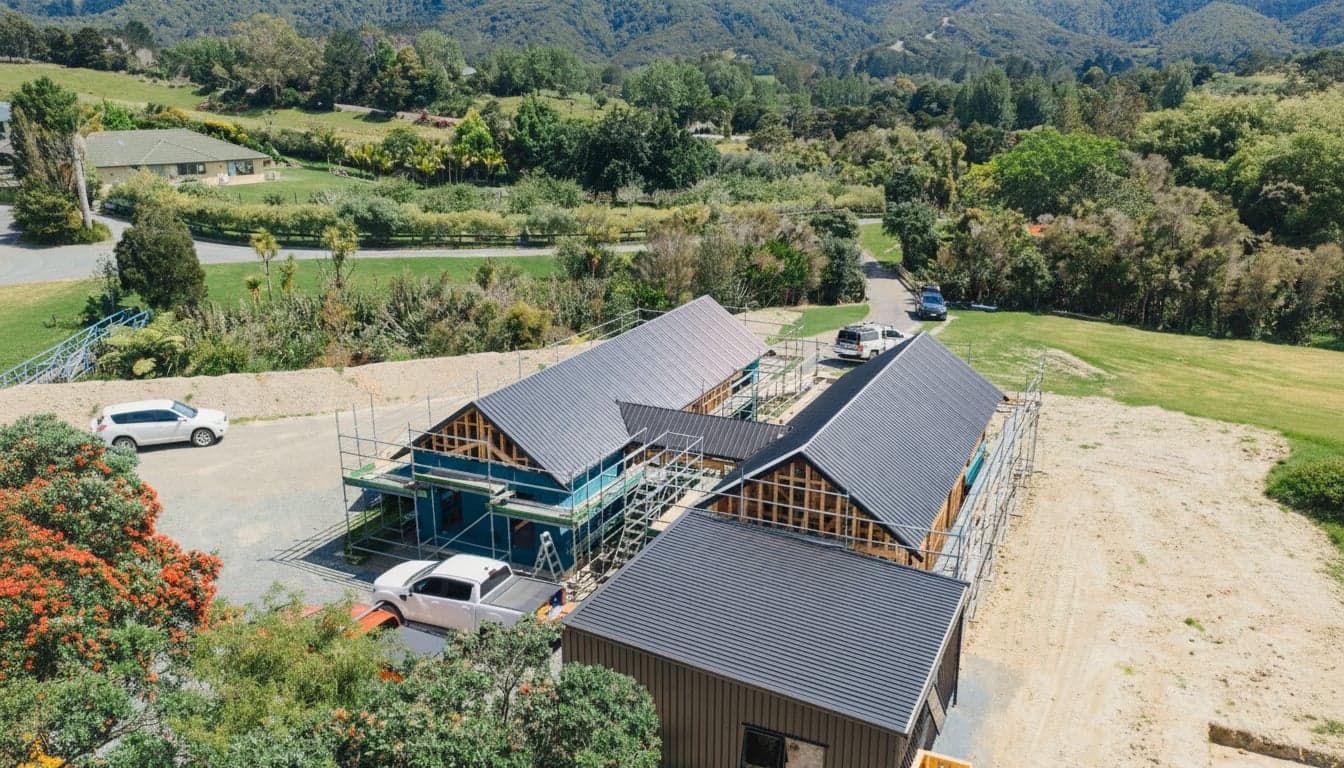 Boaz Developments team working on a residential build site in Northland