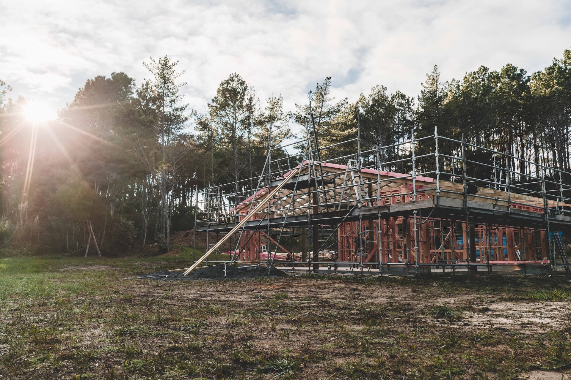 New bush camp lodge under construction on a private forest clearing in Mangawhai Heads